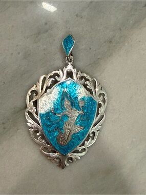 VTG Siam Sterling Silver 925 Blue Enamel Pendant